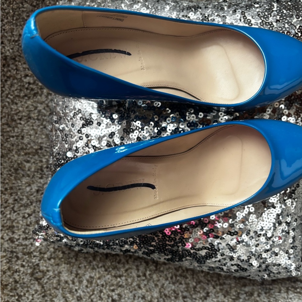 J Crew Blue Patent Block Heel Pumps - Picture 3 of 4